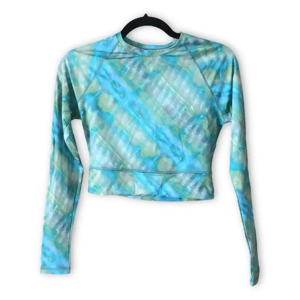 Prana Salt Kiss Crop Rashguard Mirage Green Blue NWT Size Small Summer Modest